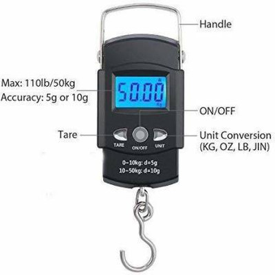 Shiv 50 kg Hook Type Digital Led Screen Portable Luggage Weighing Scale Weighing Scale (Black) Weighing Scale(Black)