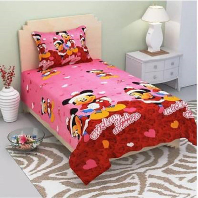 RSK 140 TC Polyester Single Printed Flat Bedsheet(Pack of 1, Pink)