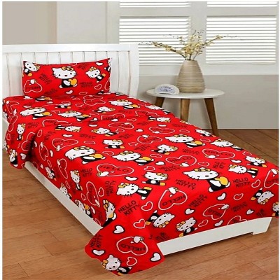 RSK 140 TC Polyester Single Printed Flat Bedsheet(Pack of 1, Red)