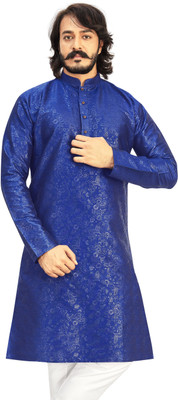 Kunj Creation Men Self Design Straight Kurta(Blue)