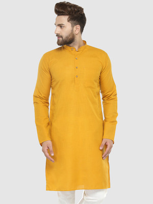 Jompers Men Solid Straight Kurta(Yellow)