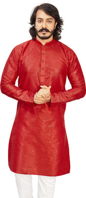Kunj Creation Men Self Design Straight Kurta(Red)