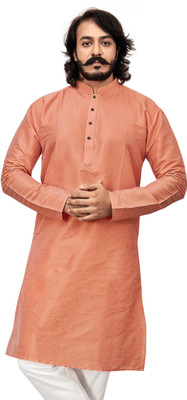Kunj Creation Men Self Design Straight Kurta(Beige)
