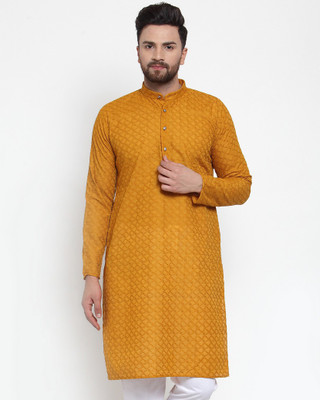 Jompers Men Self Design Straight Kurta(Yellow)