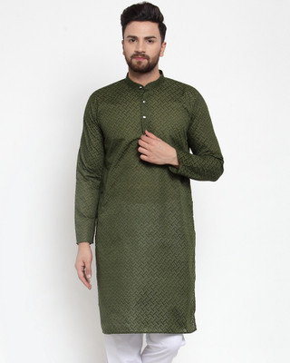 Jompers Men Self Design Straight Kurta(Green)