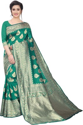 OFLINE SELECTION Woven Kanjivaram Polyester, Cotton Silk Saree(Green, Beige)