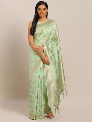 Shadow & Saining Woven Bollywood Silk Blend Saree(Green)