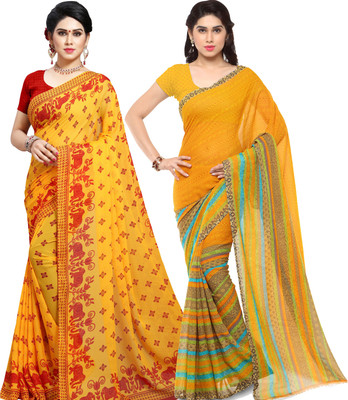 kashvi sarees Printed Daily Wear Georgette Saree(Pack of 2, Red, Yellow)