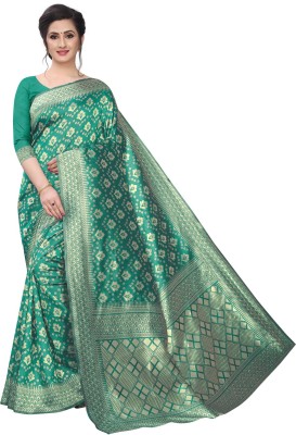 YUG ART Woven Banarasi Jacquard Saree(Green, Beige)