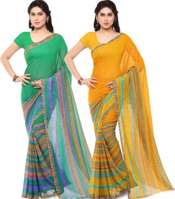 Anand Printed Daily Wear Georgette Saree(Pack of 2, Green, Yellow)