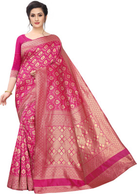Maruti Art Woven Kanjivaram Polyester, Cotton Silk Saree(Pink, Beige)