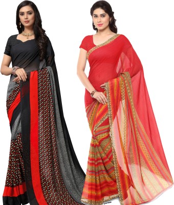 Anand Printed Daily Wear Georgette Saree(Pack of 2, Red, Black, Grey)