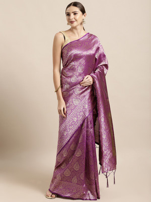SAINOOR Woven Banarasi Silk Blend Saree(Purple)