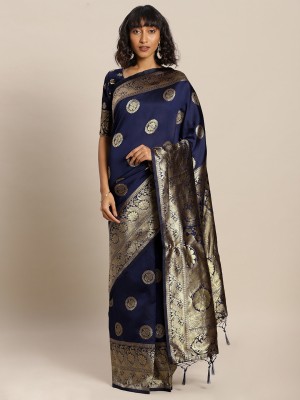 Ishin Woven Banarasi Silk Blend Saree(Blue)