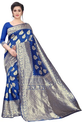 OFLINE SELECTION Woven Kanjivaram Polyester, Cotton Silk Saree(Blue, Beige)