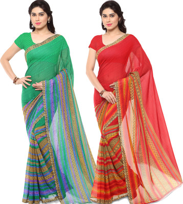 ANAND Printed Daily Wear Georgette Saree(Pack of 2, Red, Green)
