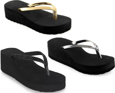 KOMOPT Women Slippers(Black , 6)