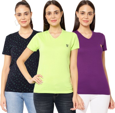 VIMAL JONNEY Solid Women V Neck Multicolor T-Shirt