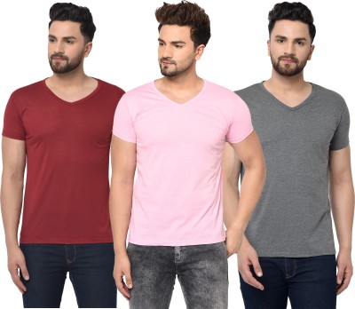 Adorbs Solid Men V Neck Maroon, Pink, Grey T-Shirt