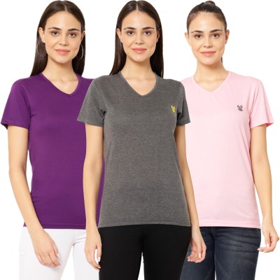 VIMAL JONNEY Solid Women V Neck Multicolor T-Shirt