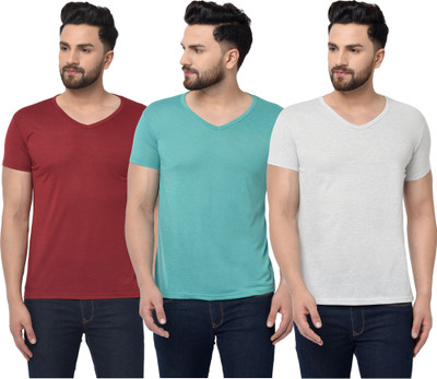 Jangoboy Self Design Men V Neck White, Blue, Maroon T-Shirt