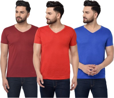 Unite Wear Solid Men V Neck Red, Blue, Maroon T-Shirt