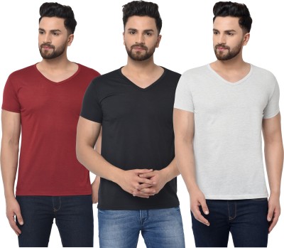 Adorbs Solid Men V Neck Maroon, Black, Grey T-Shirt