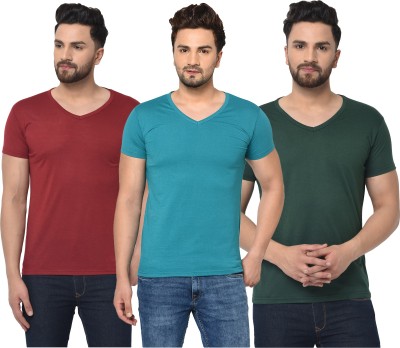 Jaskart Solid Men V Neck Light Blue, Dark Green, Maroon T-Shirt