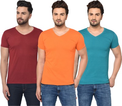 Adorbs Solid Men V Neck Maroon, Blue, Orange T-Shirt