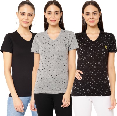 VIMAL JONNEY Solid Women V Neck Multicolor T-Shirt