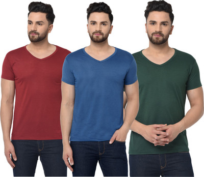 Adorbs Solid Men V Neck Multicolor T-Shirt