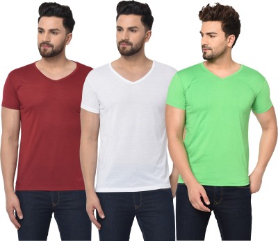 Jangoboy Solid Men V Neck White, Maroon, Light Green T-Shirt