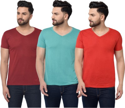 Adorbs Solid Men V Neck Light Blue, Red, Maroon T-Shirt