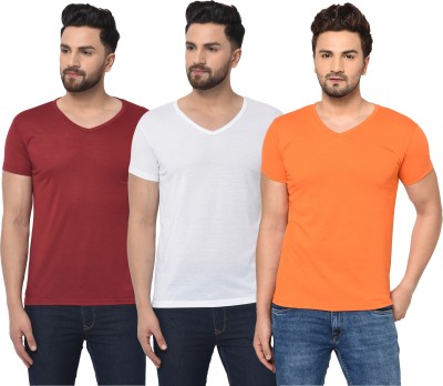 Adorbs Solid Men V Neck Multicolor T-Shirt