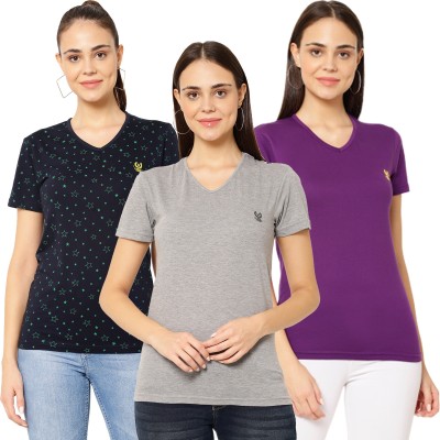 VIMAL JONNEY Solid Women V Neck Multicolor T-Shirt