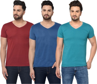 Jaskart Solid Men V Neck Dark Blue, Light Blue, Maroon T-Shirt