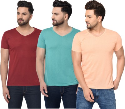 Adorbs Solid Men V Neck Maroon, Blue, Orange T-Shirt