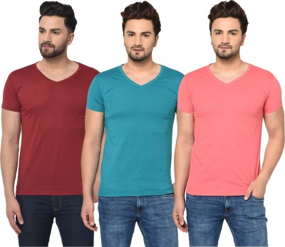 Bribzy Solid Men V Neck Maroon, Blue, Pink T-Shirt