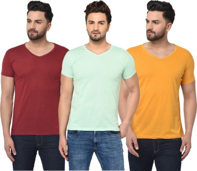 Jangoboy Solid Men V Neck Maroon, Yellow, Light Green T-Shirt