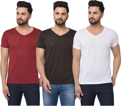 Adorbs Self Design Men V Neck Red, White, Brown T-Shirt