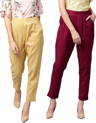 IRK Fashion Slim Fit Women Beige, Maroon Trousers