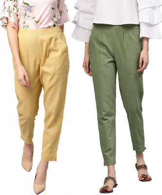 IRK Fashion Slim Fit Women Beige, Green Trousers