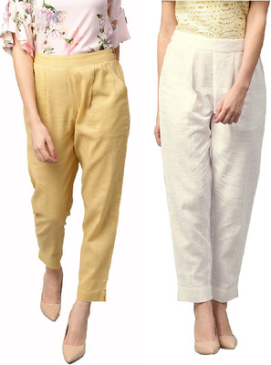 IRK Fashion Slim Fit Women Beige, White Trousers