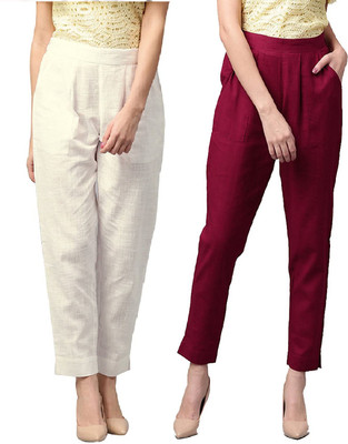 IRK Fashion Slim Fit Women White, Maroon Trousers