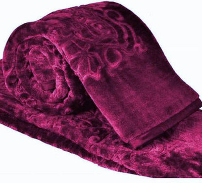 AUBORON Self Design Double Mink Blanket for  Mild Winter(Woollen Blend, Wine)