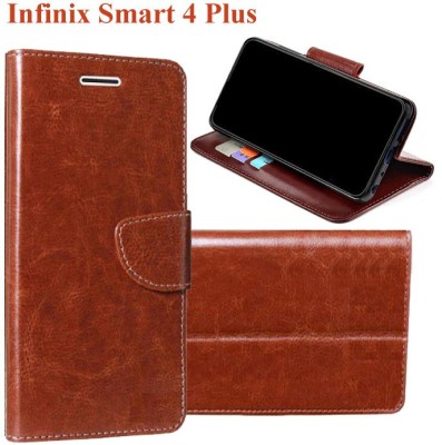 Openbuy Flip Cover for Infinix Smart 4 Plus(Brown, Magnetic Case, Pack of: 1)