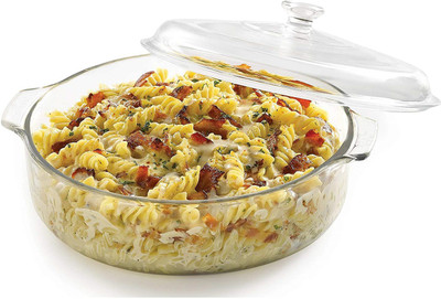 promise plus group Glass Casserole Deep Round Oven and Microwave Safe Modern For Serving Bowl with Glass Lid 1500 ML (Set of 1) Serve Casserole(1500 ml)
