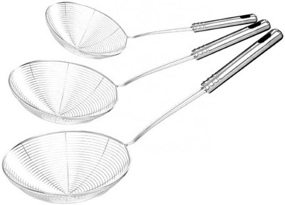 TIARA Prime 3pc Set Frying Strainer DEEP Fry/MESH Strainer/JHARA/Puri Strainer Strainer(Steel Pack of 3)