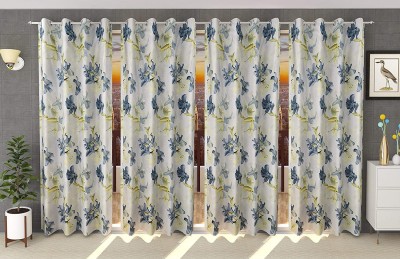 fiona creations 150 cm (5 ft) Polyester, Satin Room Darkening Window Curtain (Pack Of 4)(Floral, Printed, Grey)