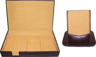 LINDSEY STREET 4 Compartments Leather and PU Leather Desk Organizer(Brown)